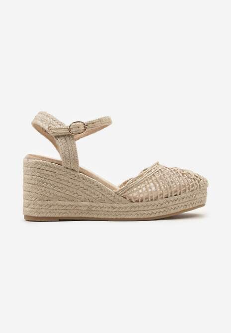 Sandale bej stil espadrile cu vârf și toc împletit Sargia 4