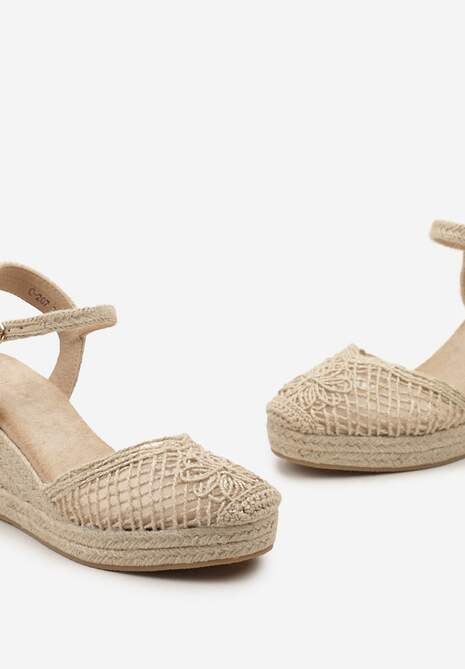 Sandale bej stil espadrile cu vârf și toc împletit Sargia 6