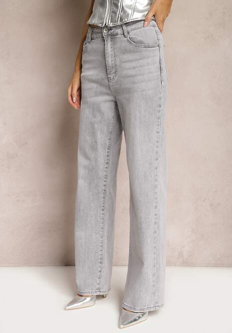 Jasnoszare Bawełniane Jeansy High Waist o Luźnym Fasonie Carinada 4