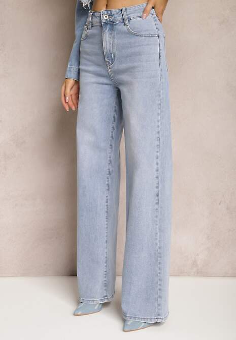 Jasnoniebieskie Jeansowe Spodnie Typu Szwedy High Waist z Szerokimi Nogawkami Mosalie 4