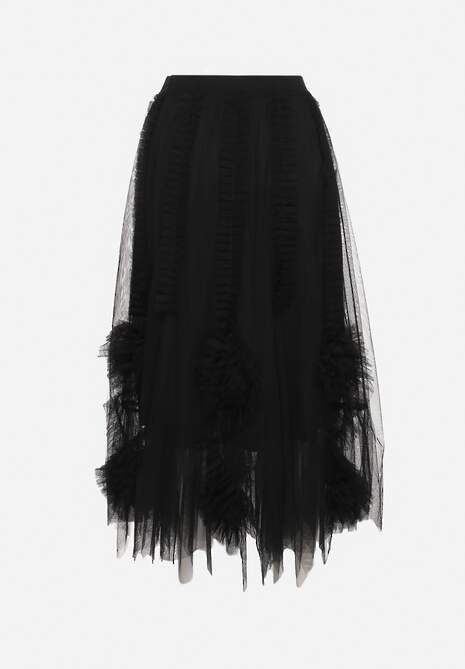 Fustă neagră cloș cu tul transparent și volane Asmerra 7