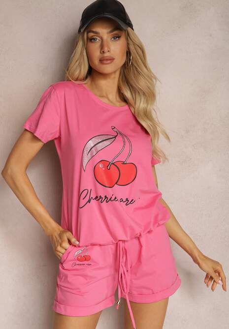 Set Roz 2 Piese din Bumbac Bluză cu Imprimeu și Pantaloni Scurți Aralkia 4