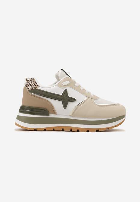 Sneakers bej-verzi pe platformă joasă cu inserții decorative pe partea superioară Suno 4