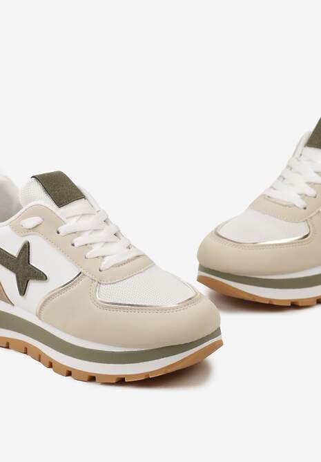 Sneakers bej-verzi pe platformă joasă cu inserții decorative pe partea superioară Suno 6
