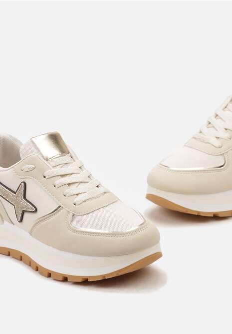 Sneakerși bej cu platformă joasă și inserții decorative pe partea superioară Suno 6