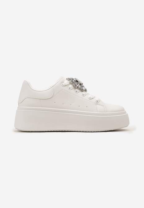 Sneakers Albi cu Talpă Groasă și Aplicație Decorativă cu Pietre Danthia 4