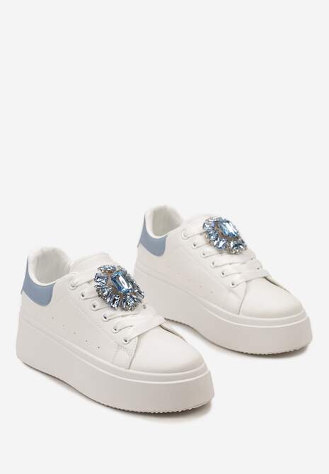 Sneakerși Alb-Bleu cu Talpă Groasă și Aplicație Decorativă cu Pietre Danthia 5