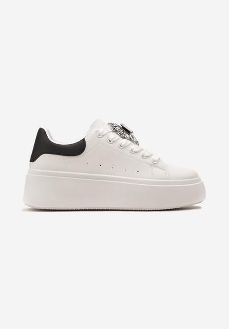 Sneakerși Alb-Negru cu Talpă Groasă și Aplicație Decorativă cu Pietre Danthia 4