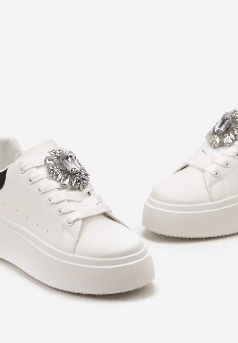 Sneakerși Alb-Negru cu Talpă Groasă și Aplicație Decorativă cu Pietre Danthia 6