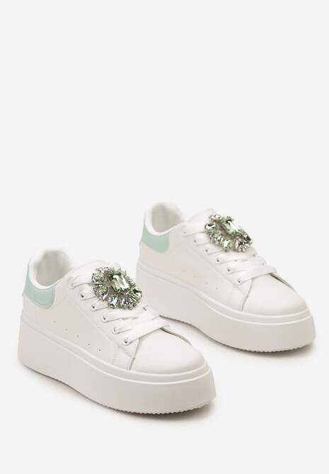 Sneakers Alb-Verzi pe Talpă Groasă cu Aplicație Decorativă de Piatră Danthia 5