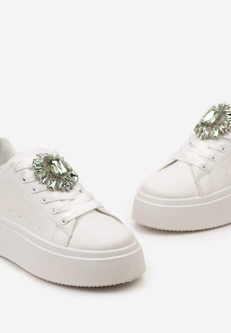 Sneakers Alb-Verzi pe Talpă Groasă cu Aplicație Decorativă de Piatră Danthia 6