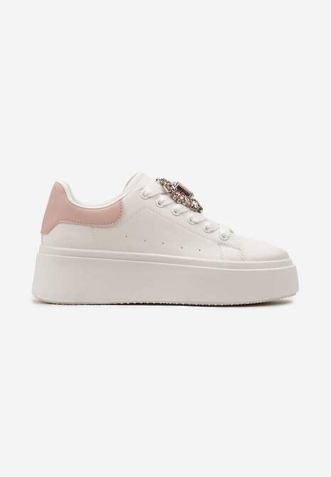 Sneakers Albi-Roz cu Talpă Groasă și Aplicație Decorativă cu Pietre Danthia 4