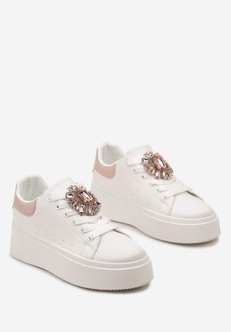 Sneakers Albi-Roz cu Talpă Groasă și Aplicație Decorativă cu Pietre Danthia 5