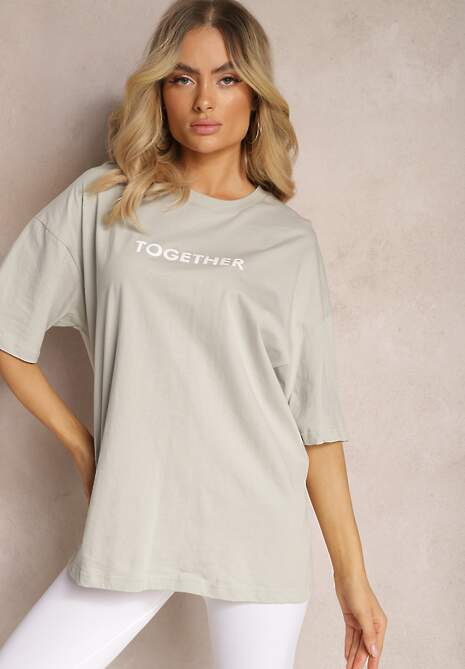 Szara Koszulka T-shirt z Napisem z Przodu i Nadrukiem na Plecach Calussa 4