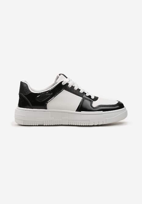Biało-Czarne Sneakersy na Niskiej Platformie z Brokatem Nuera 4