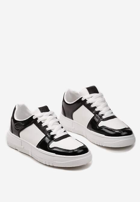 Biało-Czarne Sneakersy na Niskiej Platformie z Brokatem Nuera 5