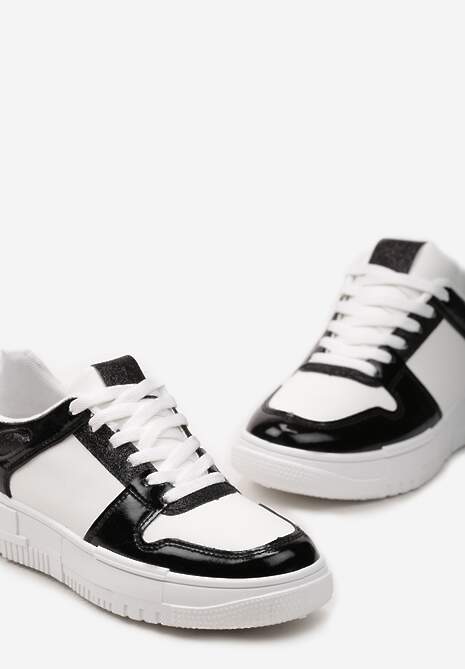 Biało-Czarne Sneakersy na Niskiej Platformie z Brokatem Nuera 6