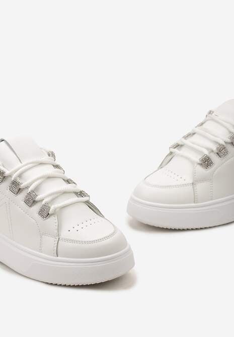 Sneakers Albi din Piele Ecologică cu Șireturi pe Talpă Groasă cu Zirconiu Decorativ Nevarra 6
