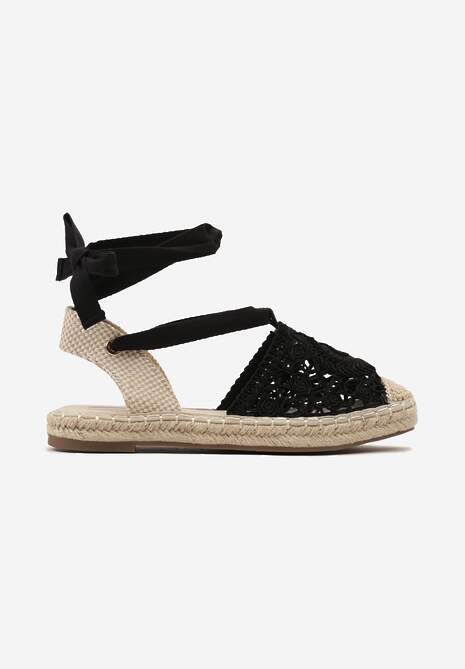 Espadrile Negre din Dantelă pe Talpă cu Jută Împletită cu Șnur la Gambă Narifad 4