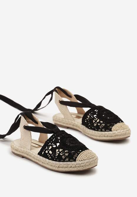 Espadrile Negre din Dantelă pe Talpă cu Jută Împletită cu Șnur la Gambă Narifad 5