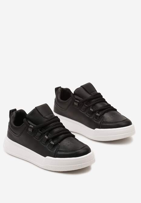 Sneakers Negri cu Șireturi Decorative și Perforatii pe Vârf Equita 5