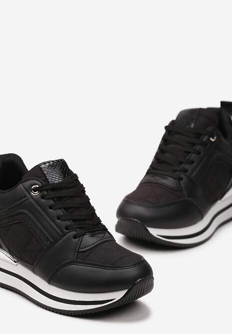 Sneakerși Negri pe Platformă Ascunsă Ornați cu Sclipici și Inserție Metalică Infora 6
