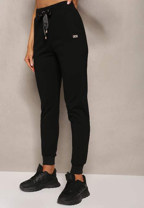 Czarne Dresowe Spodnie High Waist z Cyrkoniami Bolia 4