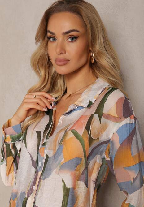 Cămașă Bej-Verde Stil Clasic Model Abstract Ratevia 5