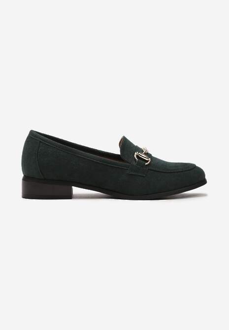 Mocasini Verde Închis în Stil Loafers cu Cataramă și Brant din Piele Naturală Farinda 4