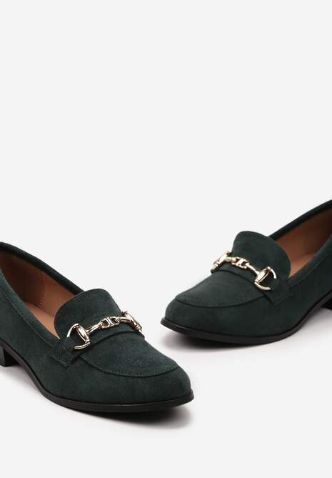 Mocasini Verde Închis în Stil Loafers cu Cataramă și Brant din Piele Naturală Farinda 6