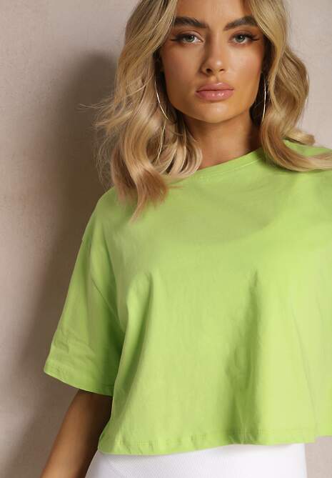 Tricou oversized verde deschis din bumbac cu decolteu rotund Calama 5