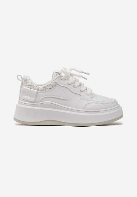 Sneakerși Alb-Bej pe Platformă până la Gleoznă cu Cusături Decorative Arsicada 4