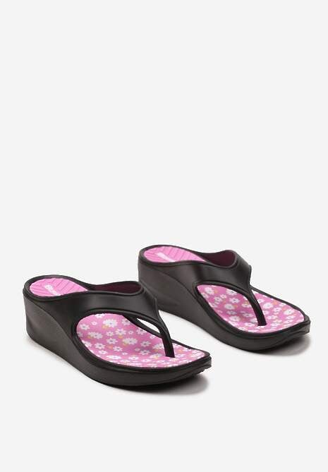 Czarne Piankowe Klapki w Stylu Japonek na Niewysokim Koturnie Swirla 5