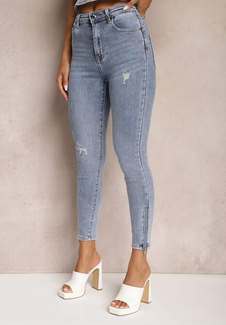 Jasnoniebieskie Jeansy Skinny z Bawełny High Waist Zunemia 4