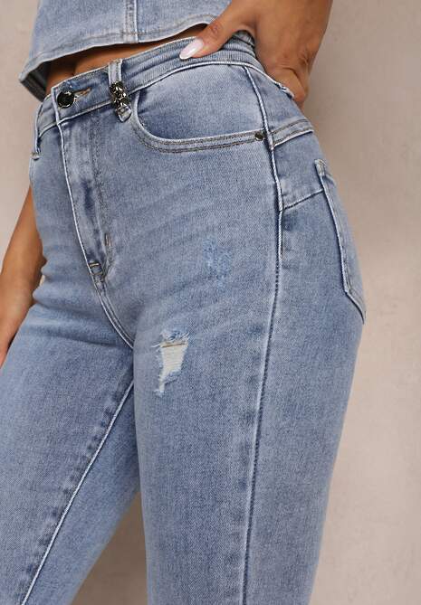 Jasnoniebieskie Jeansy Skinny z Bawełny High Waist Zunemia 5
