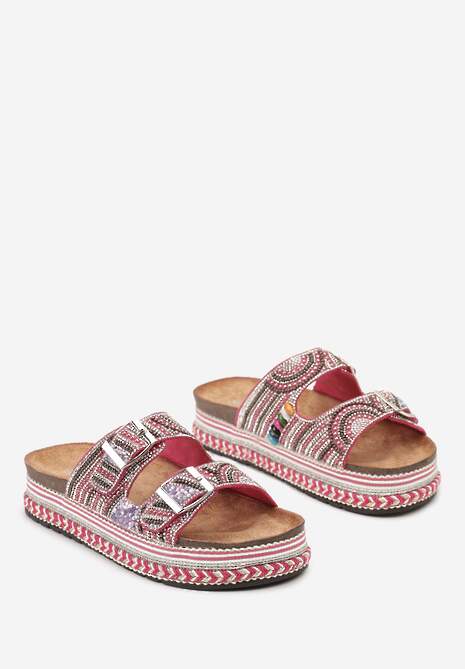 Papuci fucsia platformă model boho cu zirconii și catarame Meepka 5