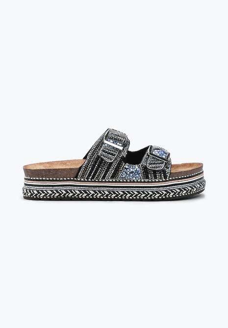 Clapete Negre cu Platformă Groasă Decorate cu Model Boho cu Zirconiu și Catarame Meepka 4
