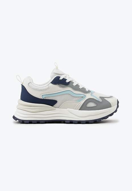 Sneakers bej-bleumarin cu platformă joasă și plasă cu inserții decorative Lelphine 4