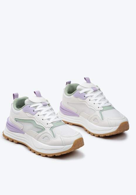 Sneakers Bej-Violet pe Platformă Joasă cu Plasă și Inserții Decorative Lelphine 5