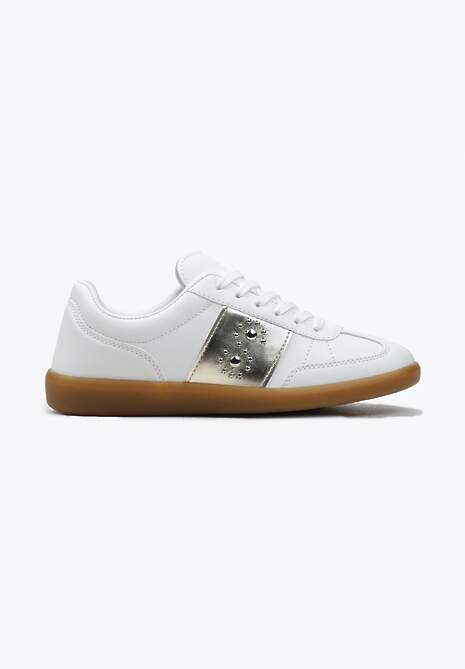 Sneakerși Alb-Aurii cu Talpă Plată cu Șiret și Inserție Decorativă Drukesti 4