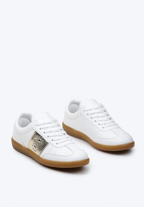 Sneakerși Alb-Aurii cu Talpă Plată cu Șiret și Inserție Decorativă Drukesti 5