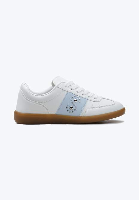 Sneakerși Alb-Bleu cu Talpă Plată cu Șiret și Inserție Decorativă Drukesti 4