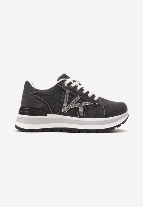 Sneakers Negri pe Platformă Spumă cu Strasuri Laterale Epirvala 4