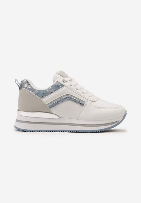 Biało-Niebieskie Sneakersy na Piankowej Podeszwie z Brokatowymi Wstawkami Pallasia 4