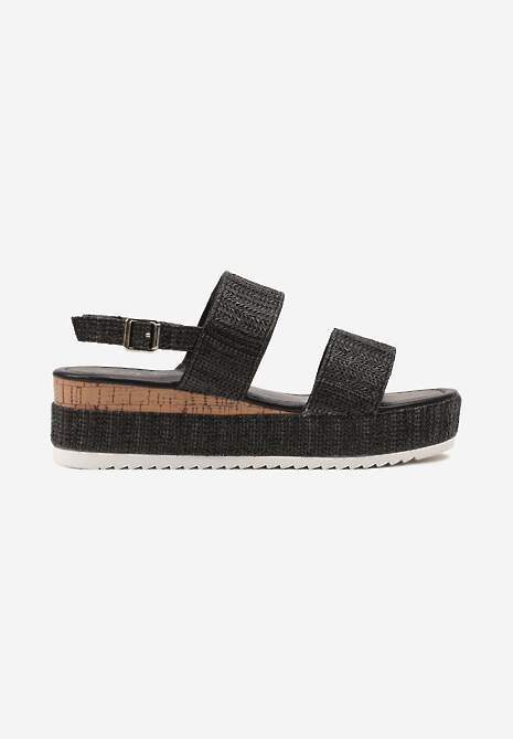 Sandale Negre pe Platformă cu Toc Wedge Împletitură Decorativă și Cataramă Meepora 4
