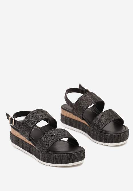 Sandale Negre pe Platformă cu Toc Wedge Împletitură Decorativă și Cataramă Meepora 5