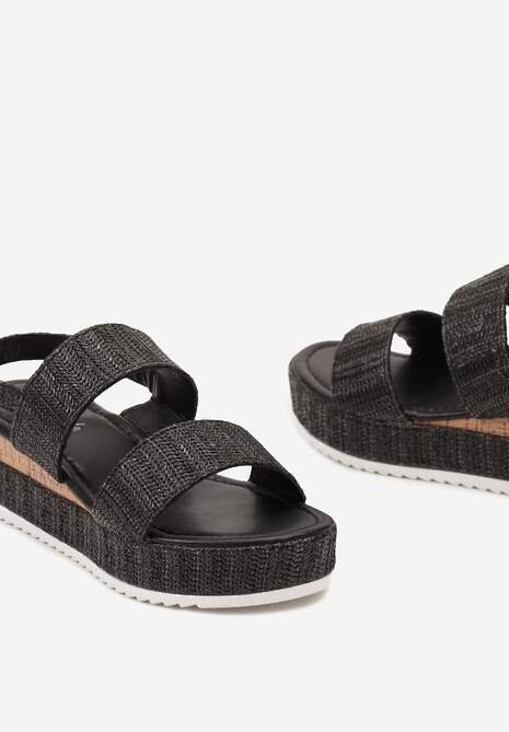 Sandale Negre pe Platformă cu Toc Wedge Împletitură Decorativă și Cataramă Meepora 6