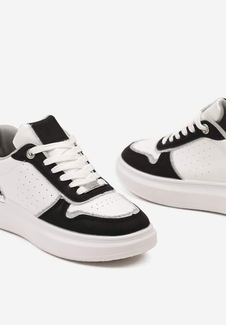 Biało-Czarne Sneakersy Ozdobione Wstawkami z Materiału i Aplikacją z Cyrkonii Eephira 6
