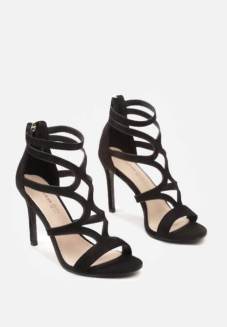 Sandale Negre Cu Toc Stiletto cu Brant din Piele și Barete Decorative cu Fermoar Perseisa 5