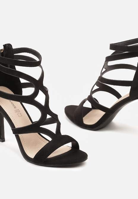 Sandale Negre Cu Toc Stiletto cu Brant din Piele și Barete Decorative cu Fermoar Perseisa 6